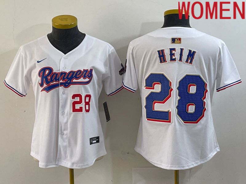 Women Texas Rangers 28 Heim White Champion Game Nike 2024 MLB Jersey style 4